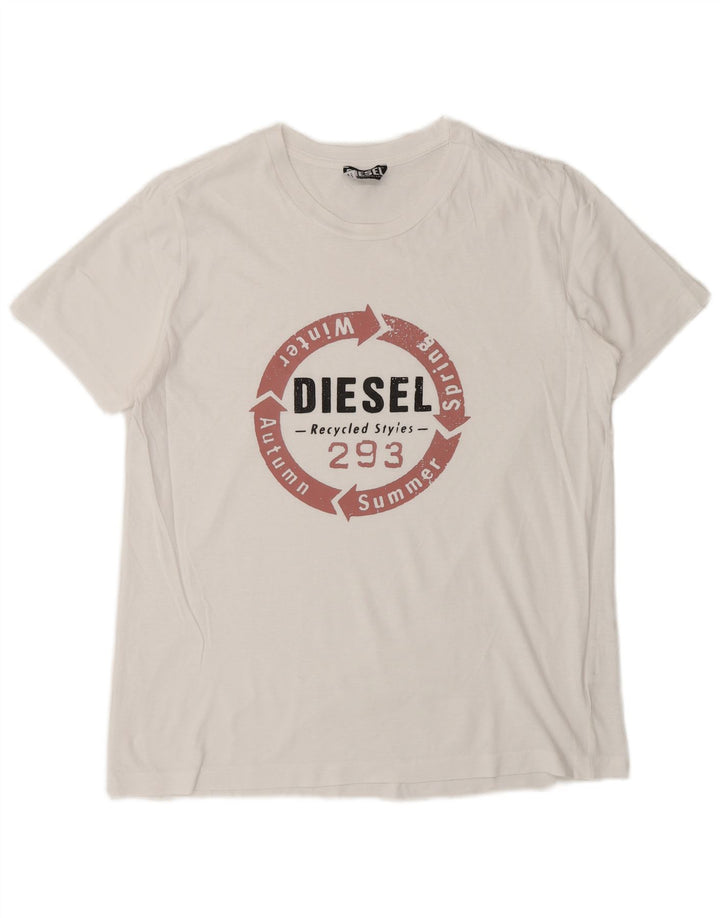 DIESEL Herre Grafisk T-Shirt Top Medium Hvid