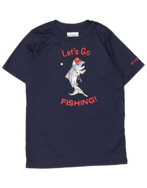 Columbia Boys Grafisk T-Shirt Top 10-11 år Medium Navy Blue Polyester