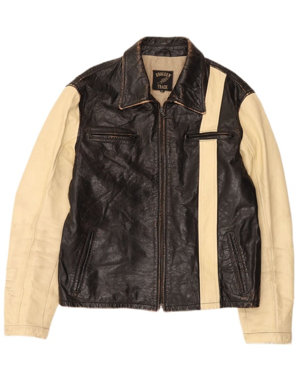 Brogden Herre grafisk læderjakke UK 42 XL Brun Colourblock