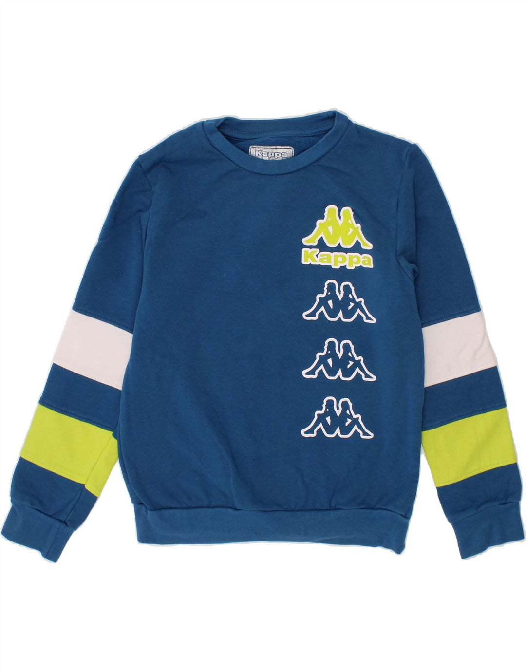 KAPPA Boys Graphic Sweatshirt Jumper 4-5 Years Blue Colourblock Cotton Vintage Kappa and Second-Hand Kappa from Messina Hembry 