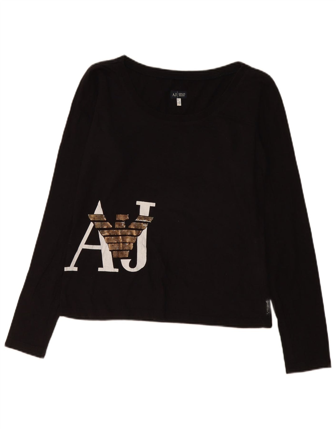 Armani Jeans Dame Grafisk Top Langærmet UK 16 Large Sort