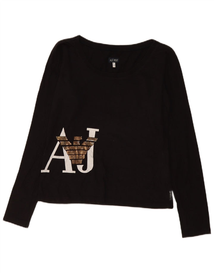 Armani Jeans Dame Grafisk Top Langærmet UK 16 Large Sort