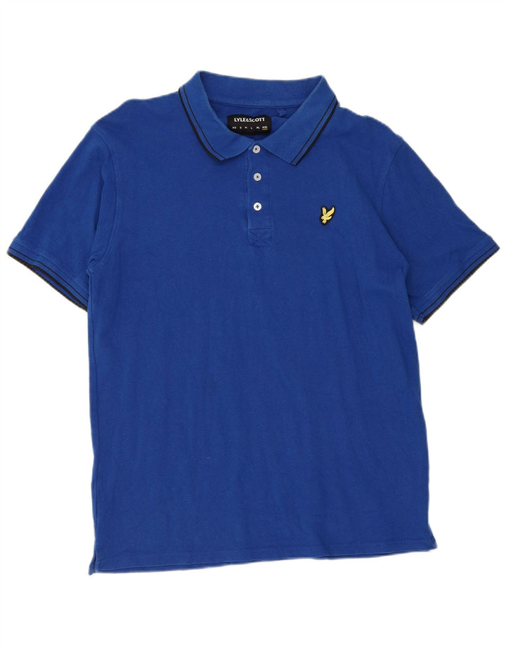 Lyle & Scott herre poloshirt 2XL blå stribet bomuld