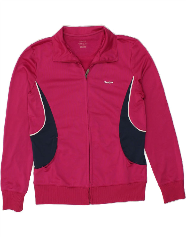 REEBOK Womens Tracksuit Top Jacket UK 14 Large Pink Colourblock Polyester Vintage Reebok and Second-Hand Reebok from Messina Hembry 