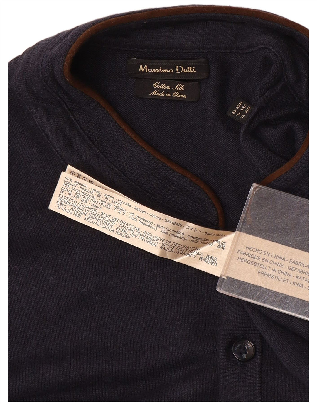 Massimo Dutti Herre Button Neck Jumper Sweater XL Navy Blue Bomuld
