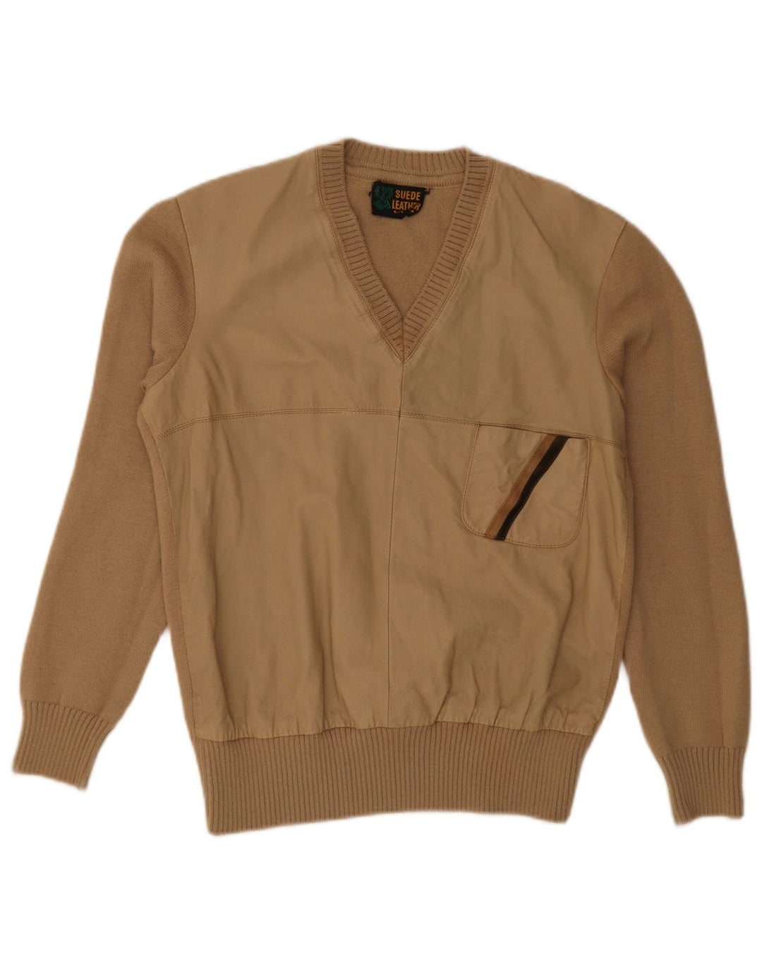 Vintage herre V-hals sweater lille beige uld