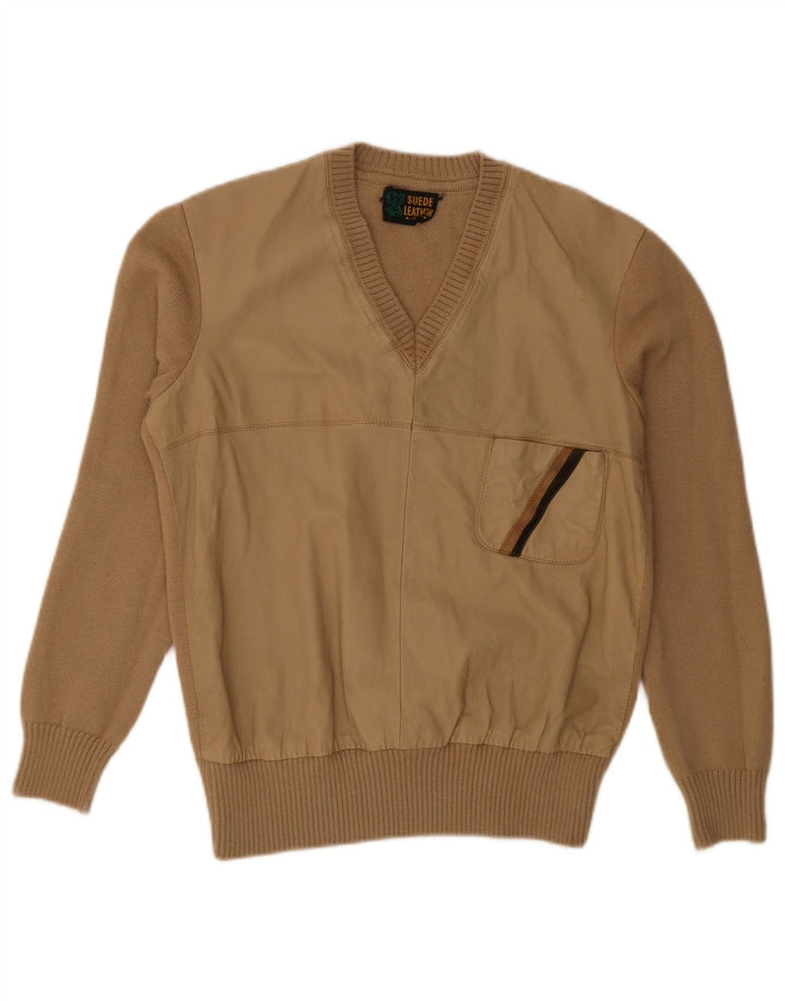 Vintage herre V-hals sweater lille beige uld