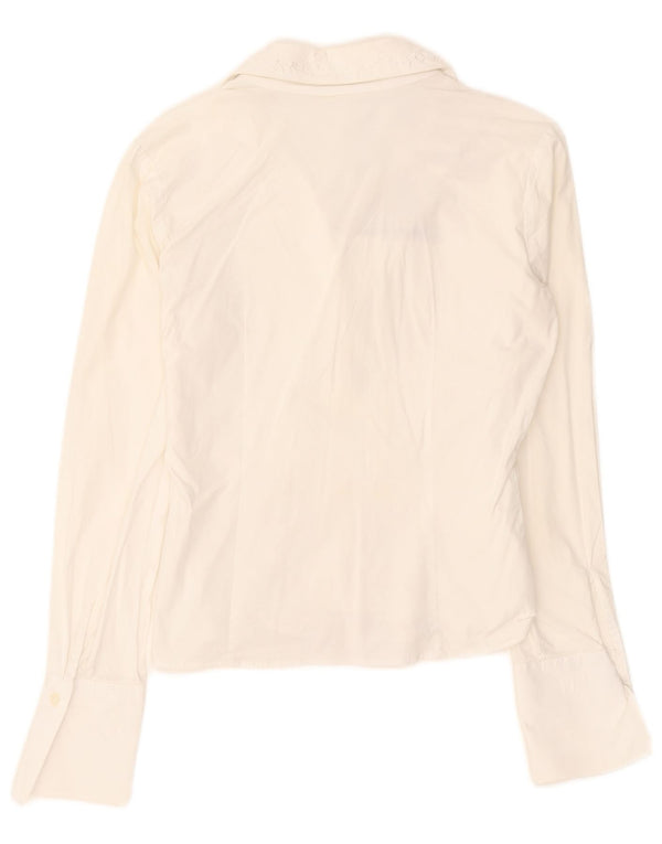 Naracamicee Womens Crop Shirt Bluse UK 12 Medium White Floral Cotton