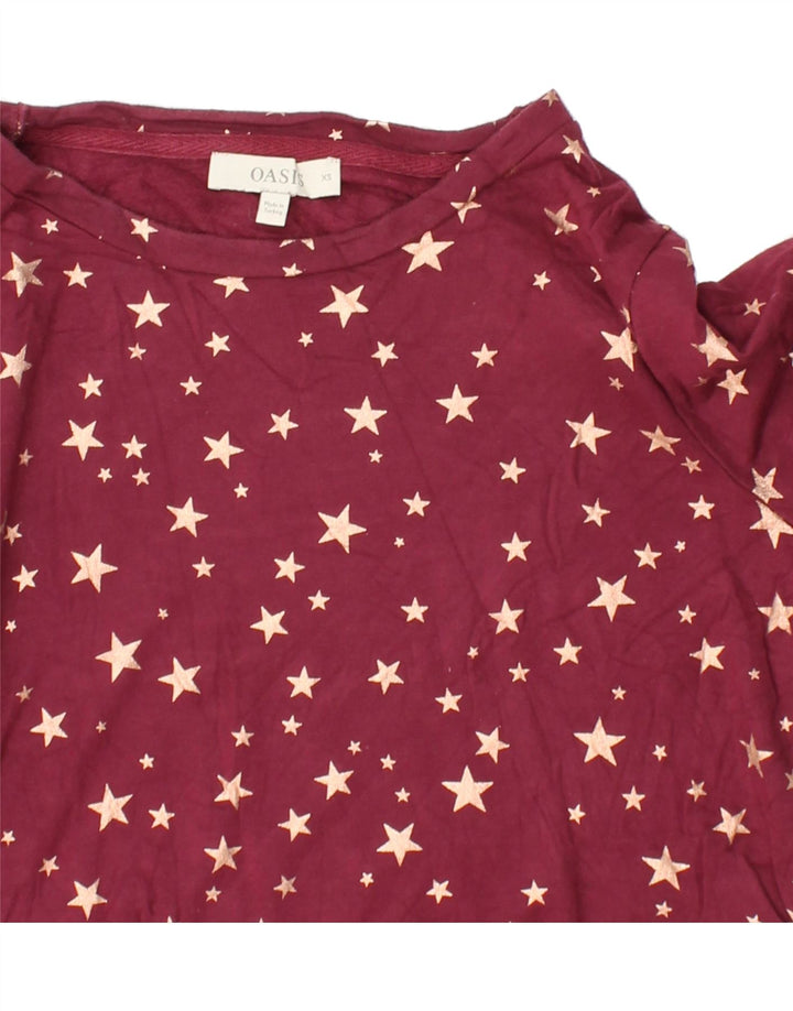 OASIS Womens Oversized Abstract Pattern Sweatshirt Jumper UK 6 XS Maroon Vintage Oasis and Second-Hand Oasis from Messina Hembry 