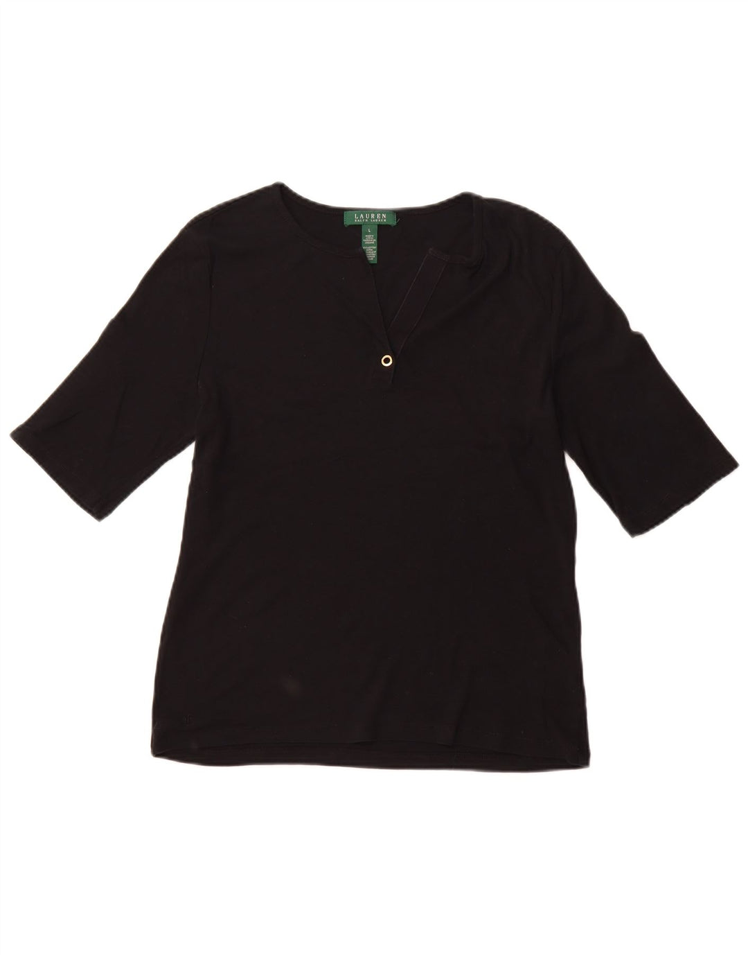 RALPH LAUREN Dame T-Shirt Top Stor Sort Bomuld