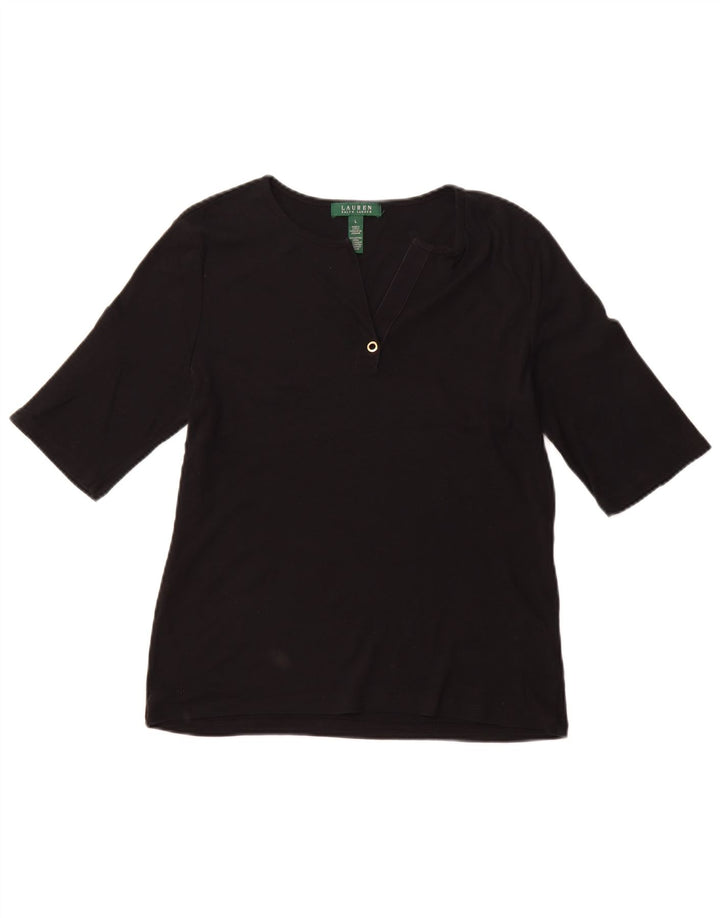 RALPH LAUREN Dame T-Shirt Top Stor Sort Bomuld