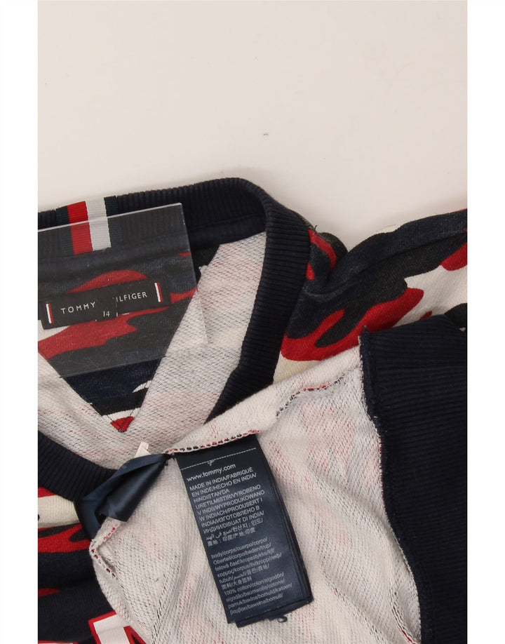 TOMMY HILFIGER Boys Sweatshirt Jumper 13-14 Years Navy Blue Camouflage Vintage Tommy Hilfiger and Second-Hand Tommy Hilfiger from Messina Hembry 
