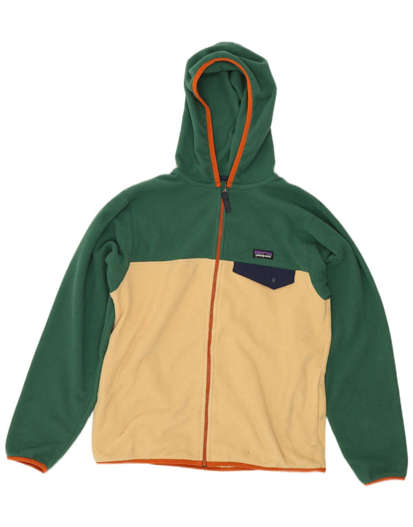 Patagonia drenge hættejakke i fleece 13-14 år XL Grøn Colourblock