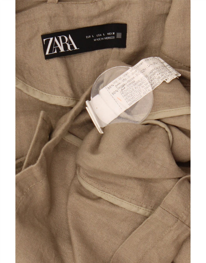 Zara Womens Crop Oversized Double Breasted Blazer Jacket UK 16 Large Khaki
