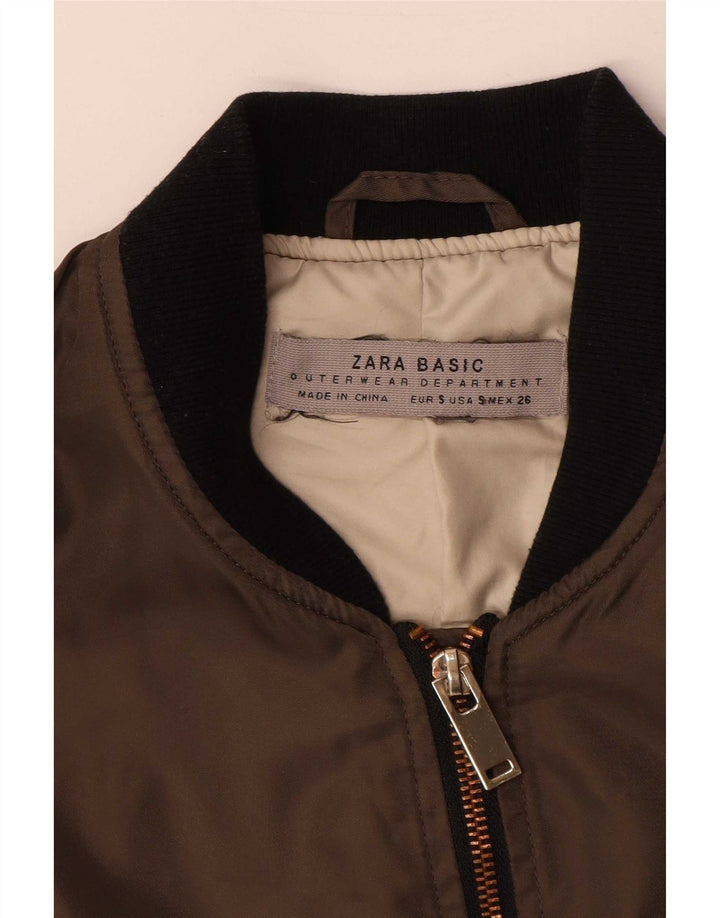 Zara Womens Oversized Bomber Jacket UK 10 Small Khaki Colourblock Polyamid