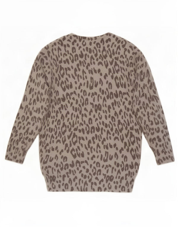 Oasis Womens V-Neck Jumper Sweater UK 14 Medium Grey Animal Print Acrylic