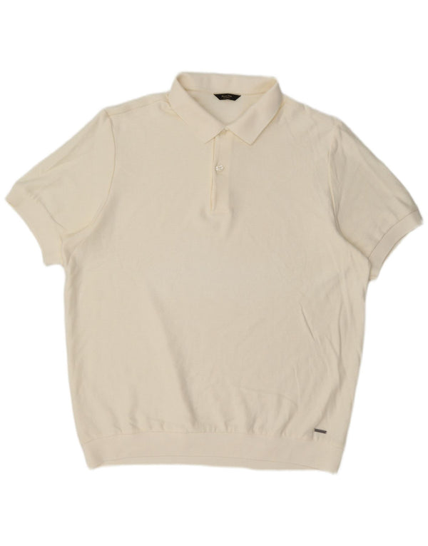 Massimo Dutti Mens Short Sleeve Polo Neck Jumper Sweater Large Off White