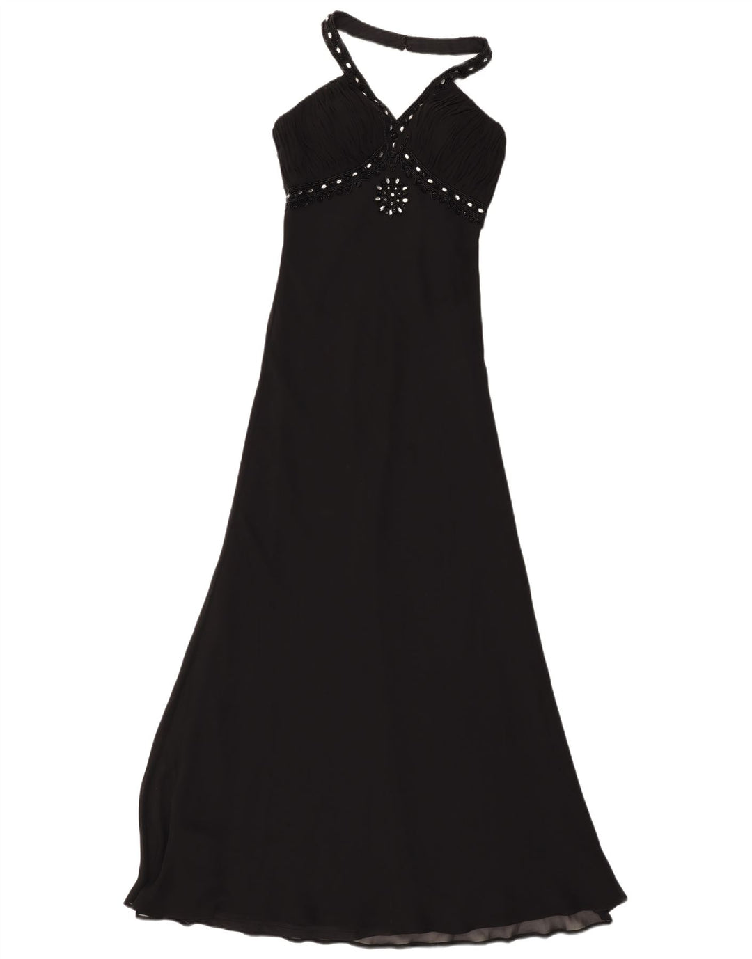 Vintage Dame Maxi Halter Dress UK 8 Small Black Polyester