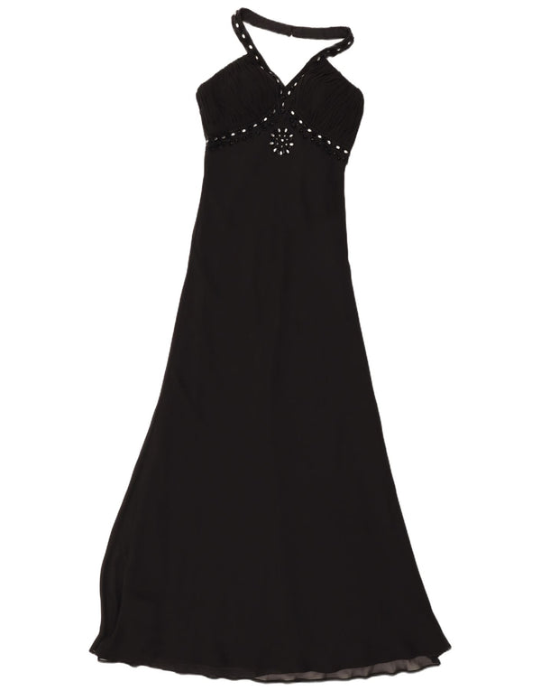 Vintage Dame Maxi Halter Dress UK 8 Small Black Polyester