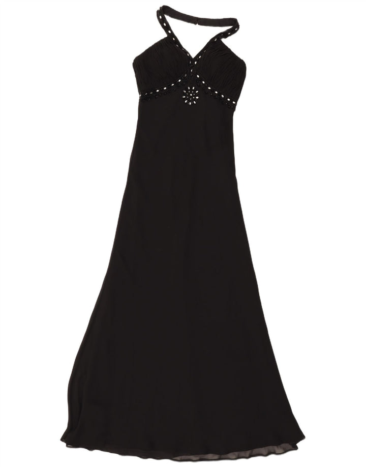 Vintage Dame Maxi Halter Dress UK 8 Small Black Polyester