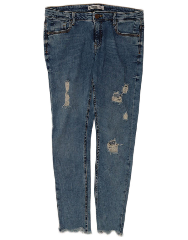 Zara Dame Distressed Skinny Jeans EU 40 Medium W30 L26 Blå Bomuld