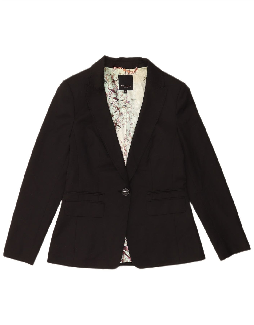Ted Baker Dame 1 Knap Blazer Jakke Størrelse 3 Medium Sort Uld