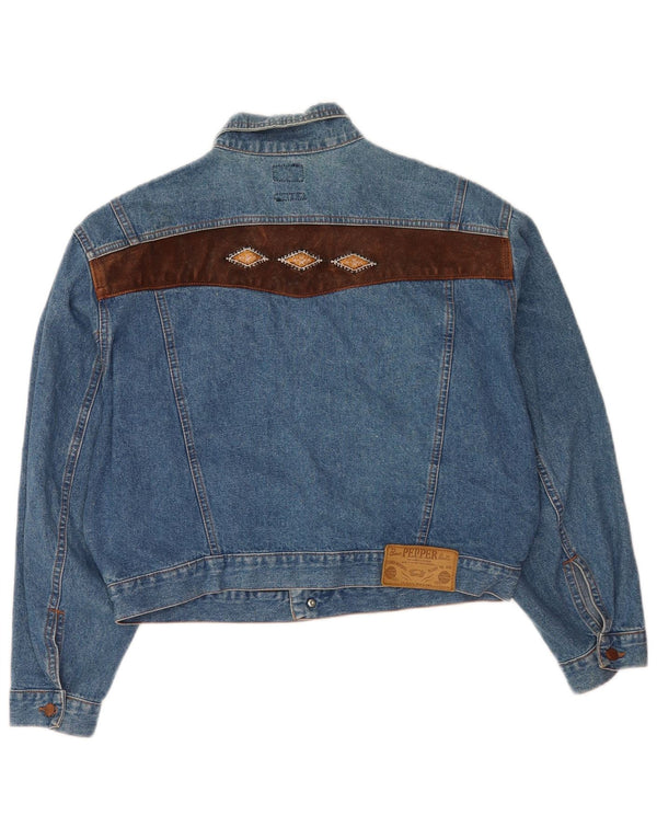 Vintage Womens Crop Oversized denimjakke UK 14 Medium Blue Cotton