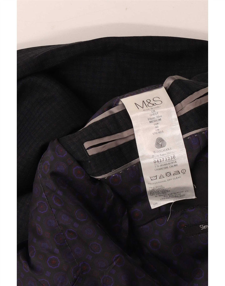 Marks & Spencer Herre 2-knaps blazerjakke UK 36 Lille grå ternet uld