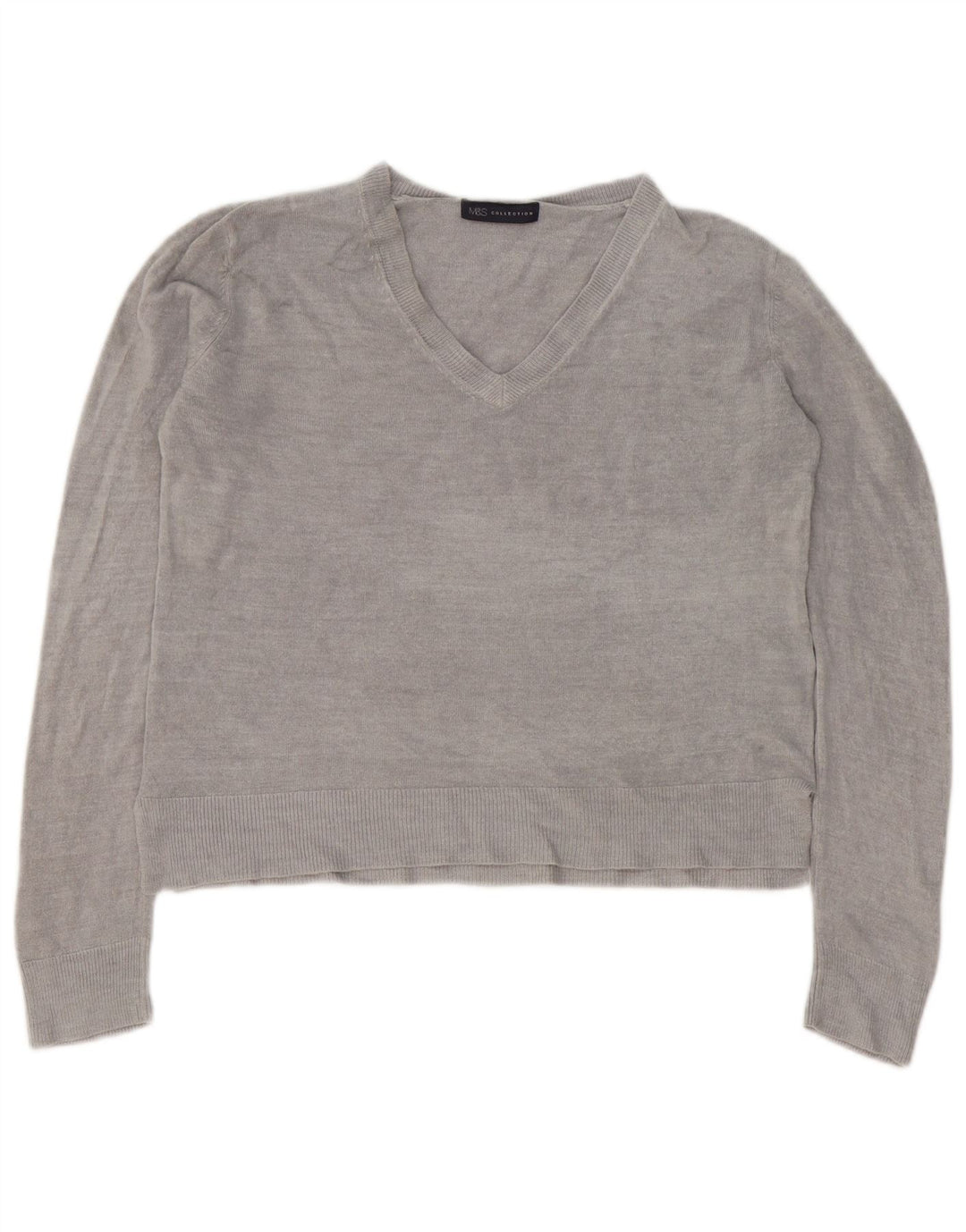 Marks & Spencer Dame V-hals sweater UK 14 Stor Grå Akryl