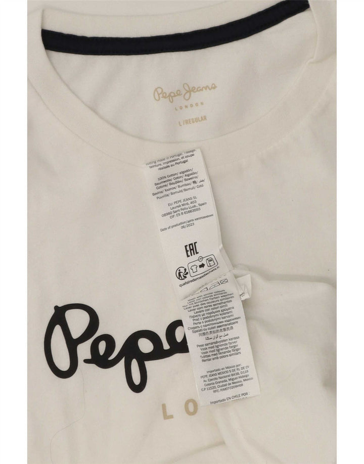 PEPE Jeans Herre Regular Fit Grafisk T-shirt Top Stor hvid bomuld