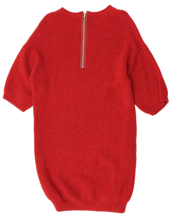 Stefanel Dame 3/4-ærmet Jumper Dress UK 14 Medium Burgundy Akryl