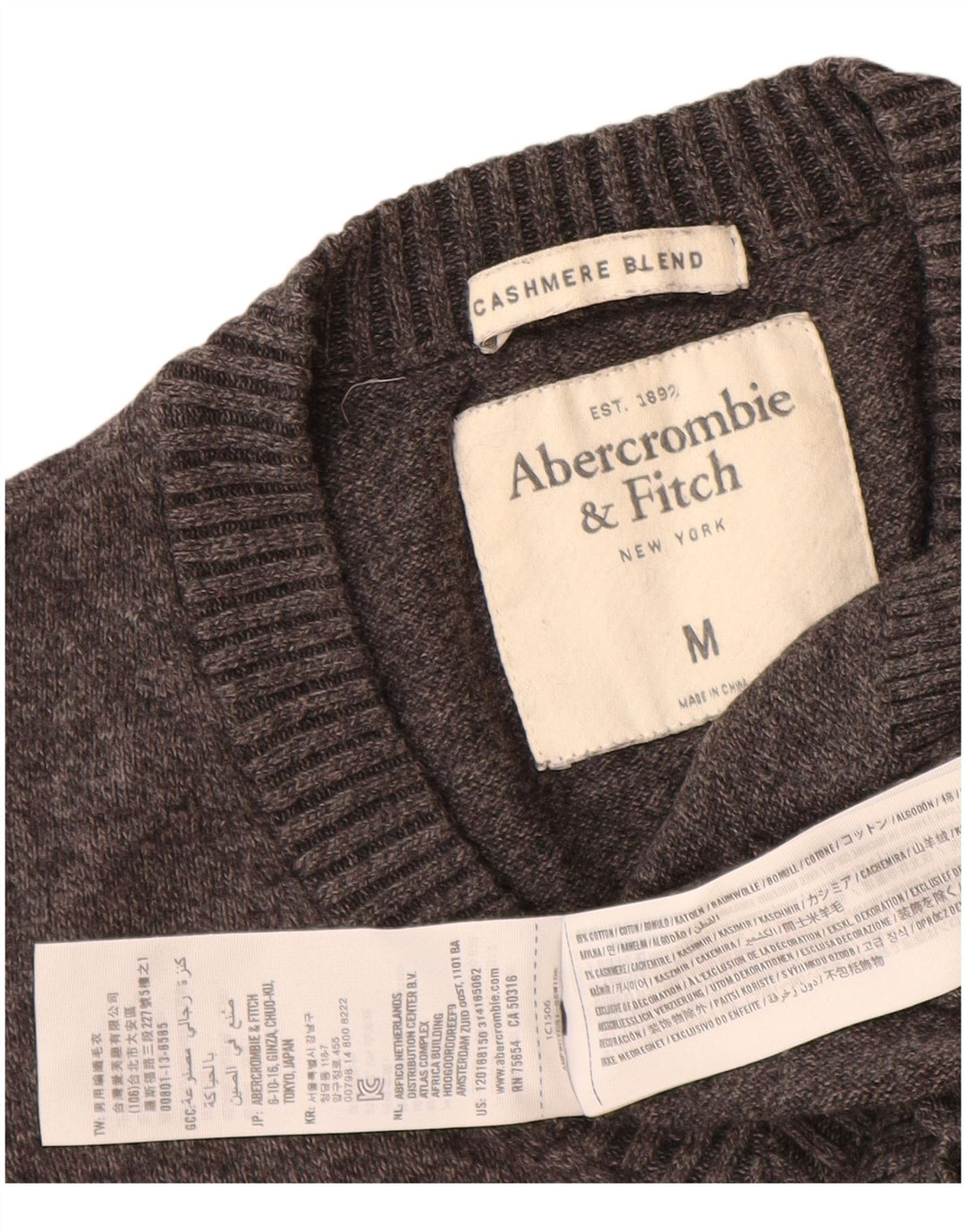 Abercrombie & Fitch Herre V-hals sweater mellemgrå bomuld