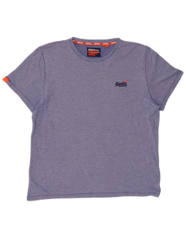 SUPERDRY Herre T-Shirt Top 2XL Blå Nålestribet Bomuld