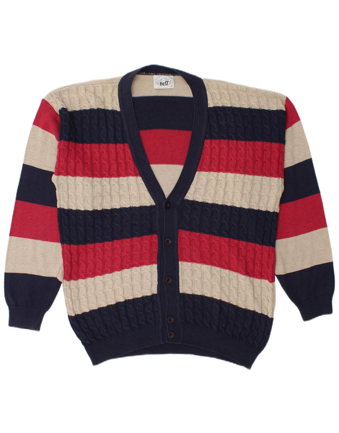 Vintage herre cardigan sweater XL flerfarvet stribet bomuld