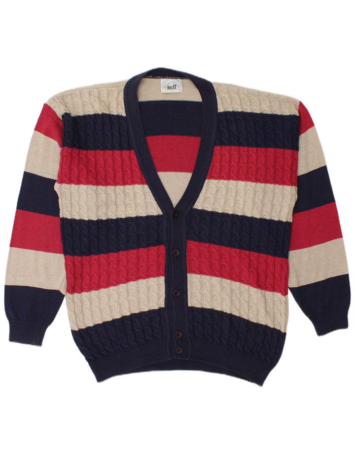 Vintage herre cardigan sweater XL flerfarvet stribet bomuld
