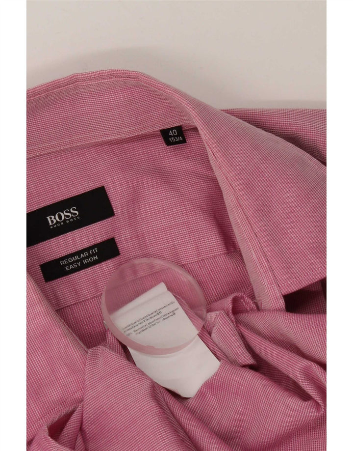 Hugo Boss Herre Regular Fit Skjorte Størrelse 40 15 1/2 Medium Pink Bomuld