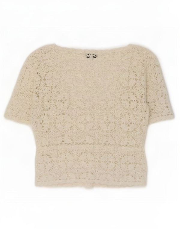 Sasha Womens Crop kortærmet hæklet Bolero Top UK 14 Large White Floral