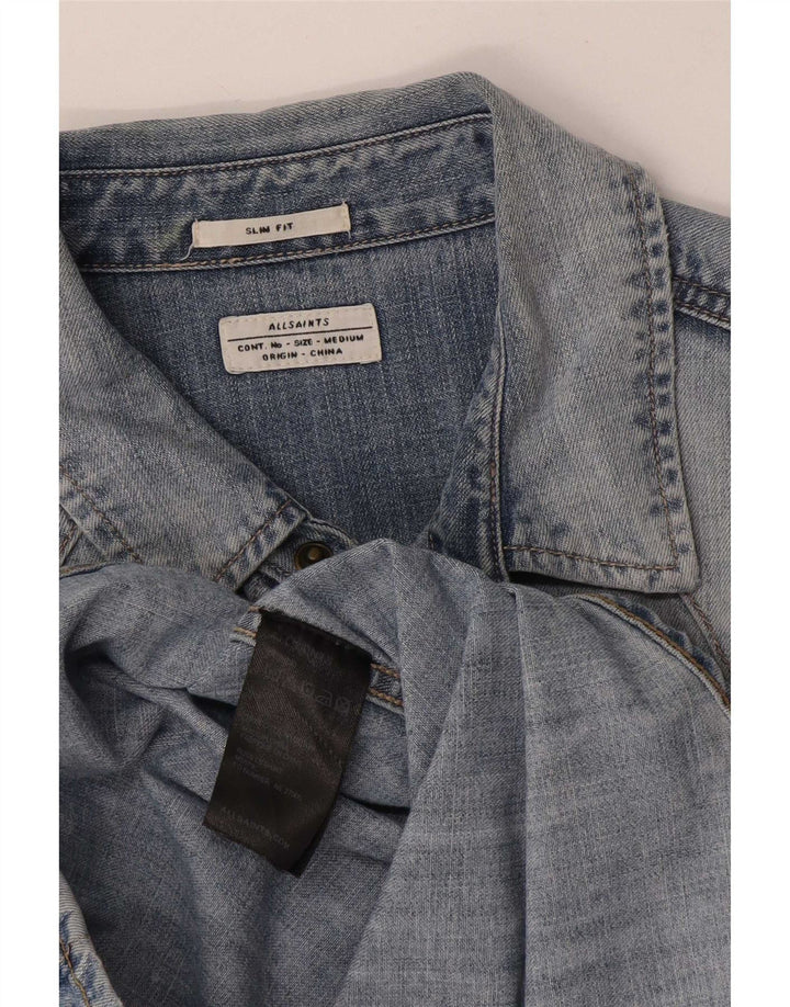 All Saints Herre Slim Fit Denim Shirt Medium Blue Bomuld