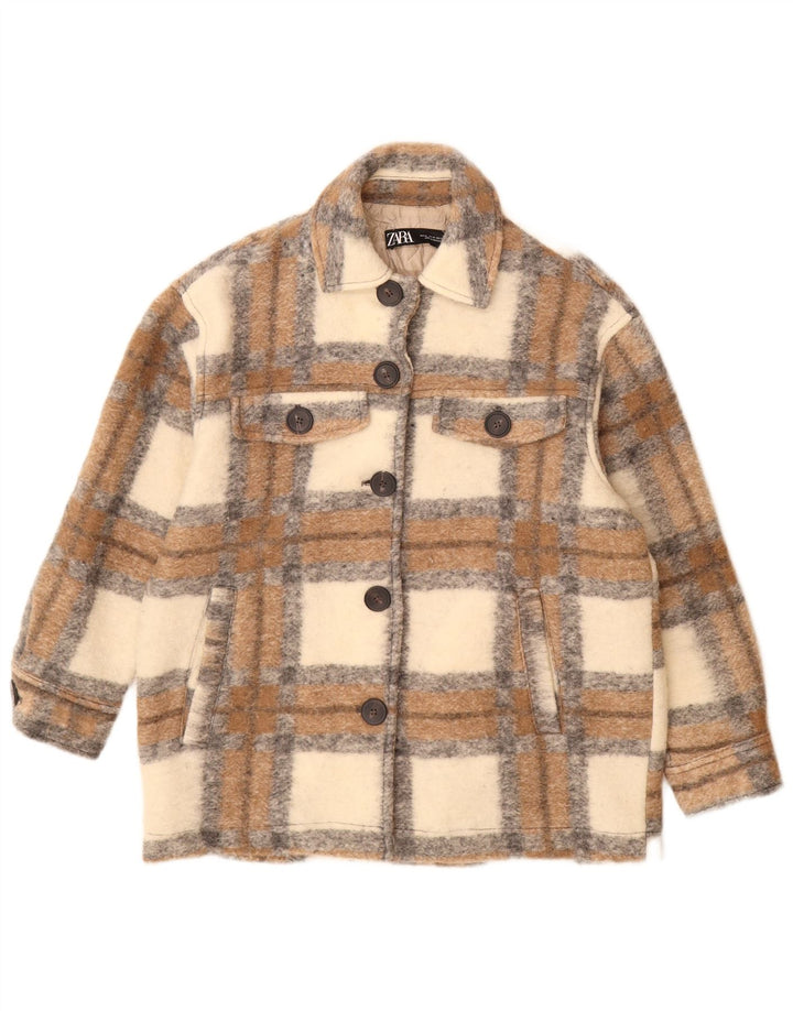Zara Dame Shacket Oversized jakke UK 6 XS Beige ternet uld