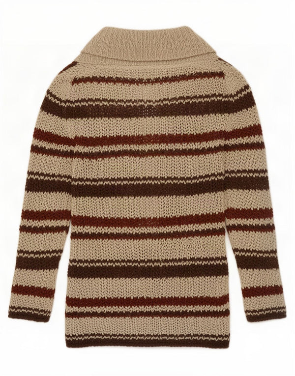 Zara Longline Hæklet Cardigan Sweater UK 12 Medium Brun Stribet