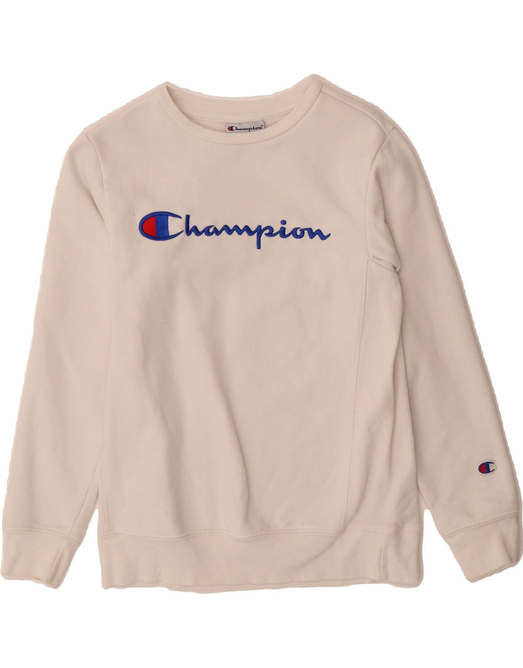 CHAMPION Womens Graphic Sweatshirt Jumper UK 12 Medium White Cotton Vintage Champion and Second-Hand Champion from Messina Hembry 