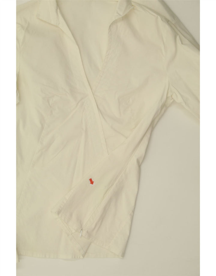 BENETTON skjortebluse til kvinder UK 12 Medium hvid bomuld