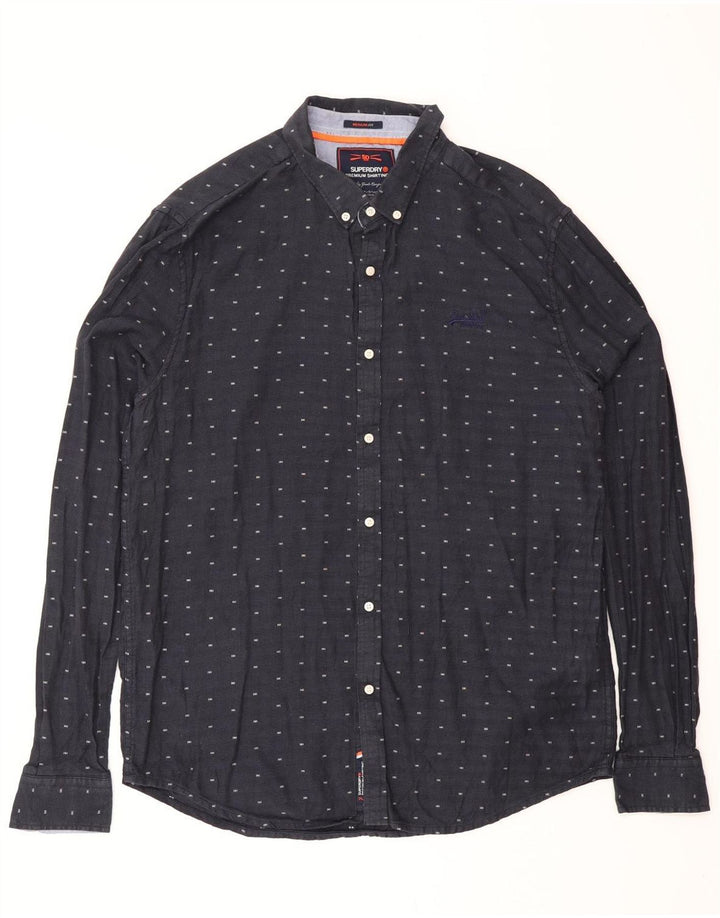 SUPERDRY herre Regular Fit skjorte XL marineblå plettet bomuld