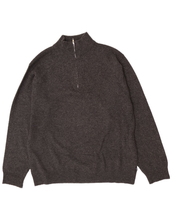 Asics Mens Zip Neck Jumper Sweater XL Grey Lambswool