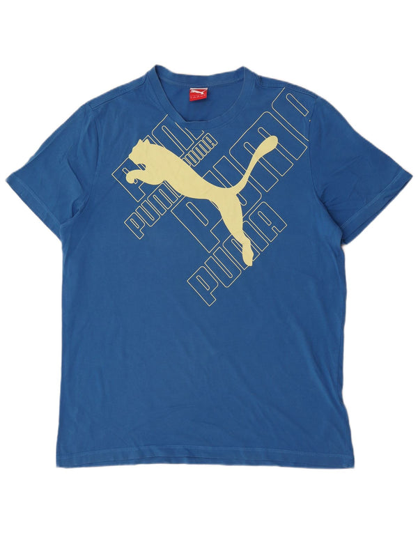 Puma Herre Grafisk T-Shirt Top XL Blå Bomuld