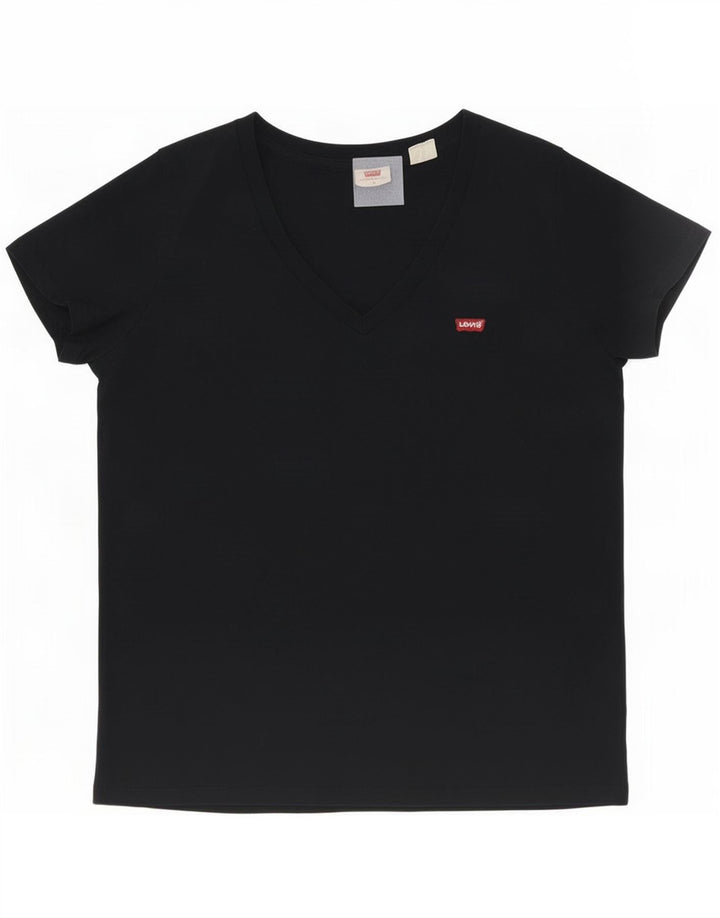Levi's Dame T-Shirt Top UK 14 Medium Sort Bomuld