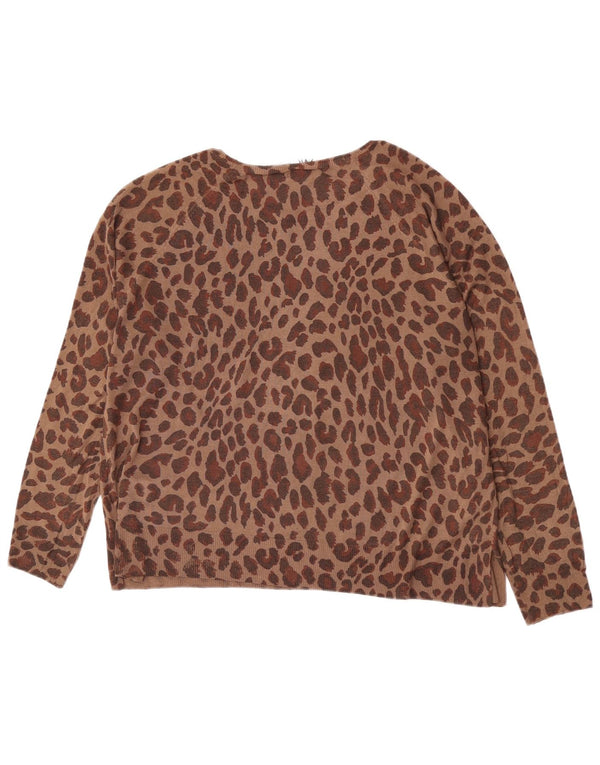 Zara Dame Boat Neck Jumper Sweater UK 14 Large Brown Animal Print Viscose