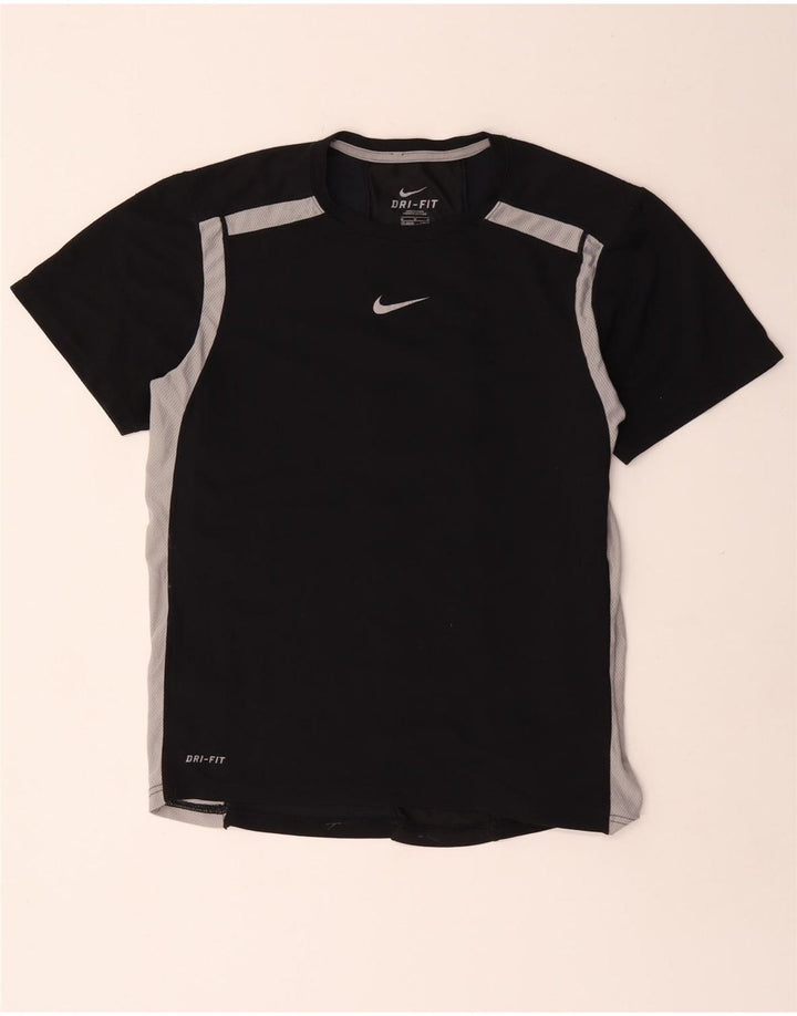 Nike Herre Dri Fit T-Shirt Top UK 38/40 Medium Sort Colourblock Polyester