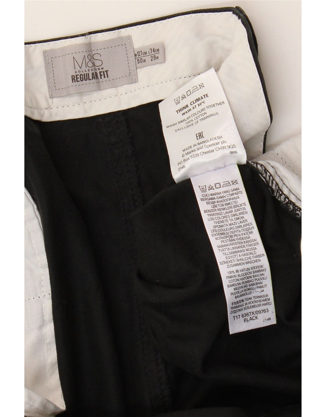 Marks & Spencer Herre Regular Fit Chinobukser W50 L29 Sort bomuld