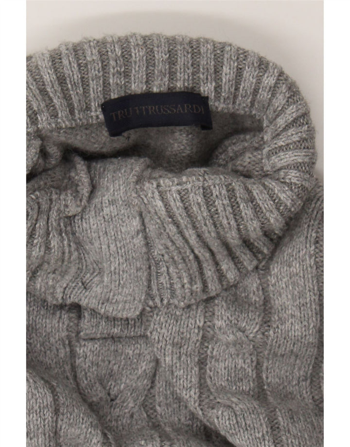 TRUSSARDI Womens Button Neck Jumper Sweater UK 18 XL Grey Acrylic Vintage Trussardi and Second-Hand Trussardi from Messina Hembry 